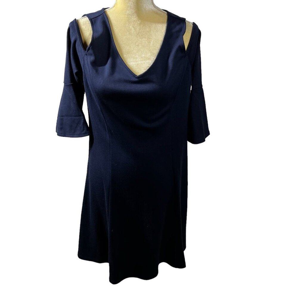 Isaac Mizrahi Live! Ladies Dress Navy Rayon Poly Cold Shoulder Medium